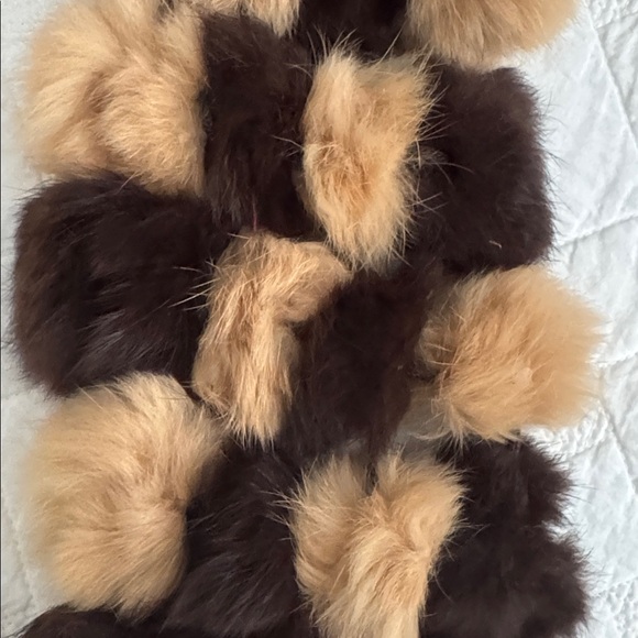 Rabbit Fur Brown and Tan Pom Pom Scarf - Picture 2 of 4